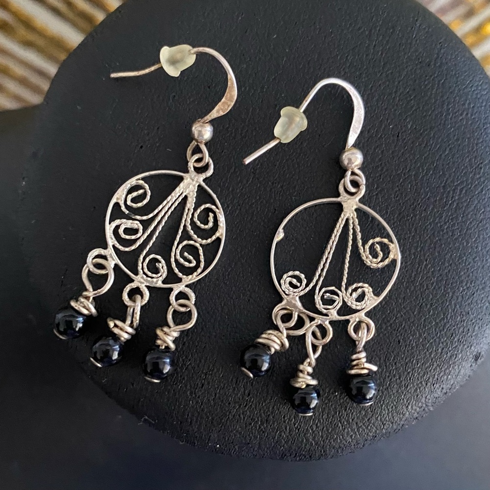 Intricate Silver and Black Filigree Earrings